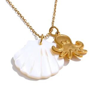 Octopus Gold White Shell 18K Gold Stainless Steel Waterproof Necklace